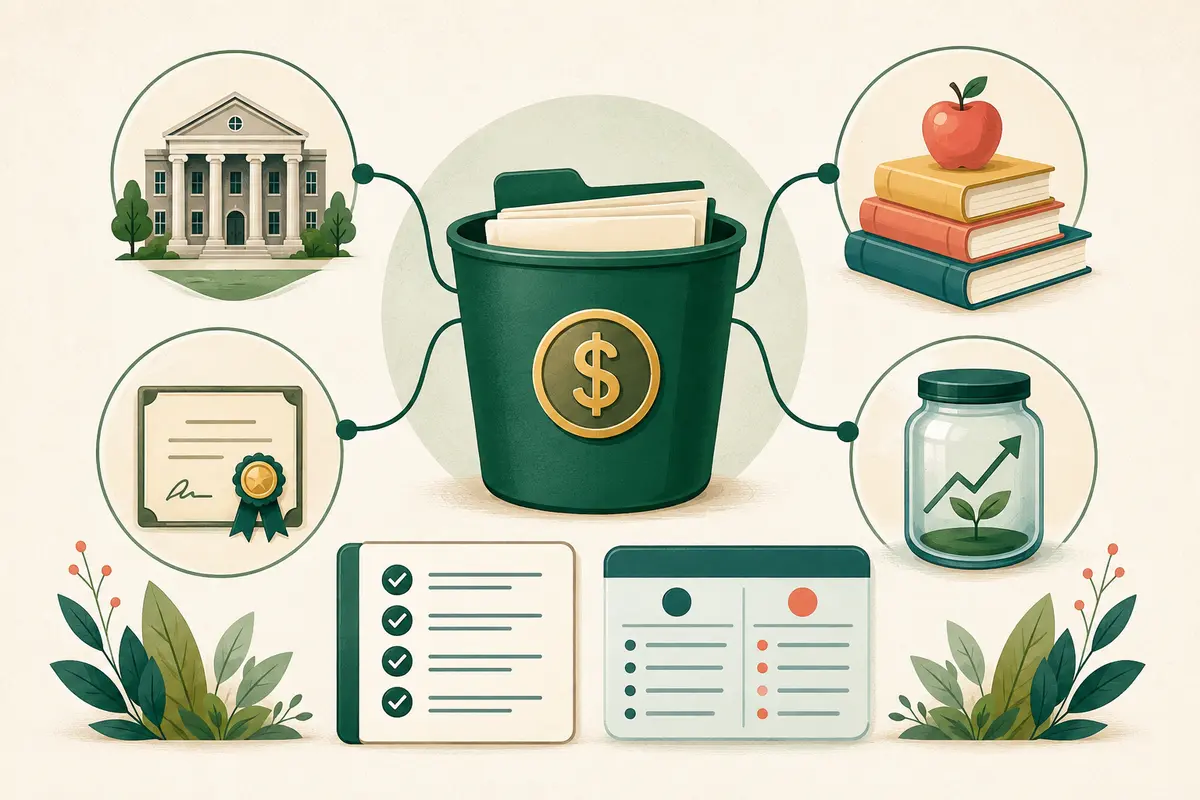 529 education savings account connected to college, K–12, credential, and Roth IRA options