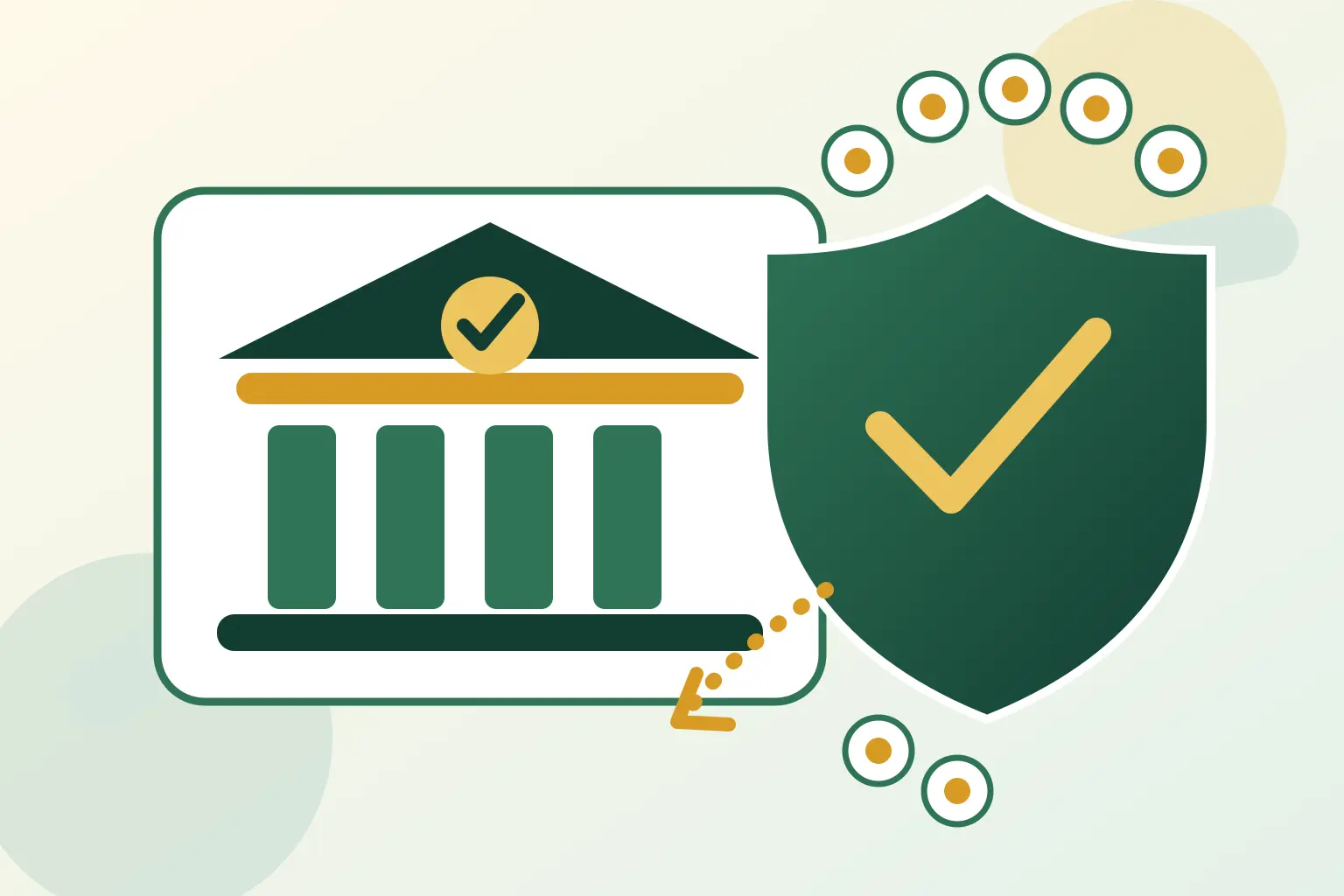 A bank protected by a shield with seven account safety checkpoints