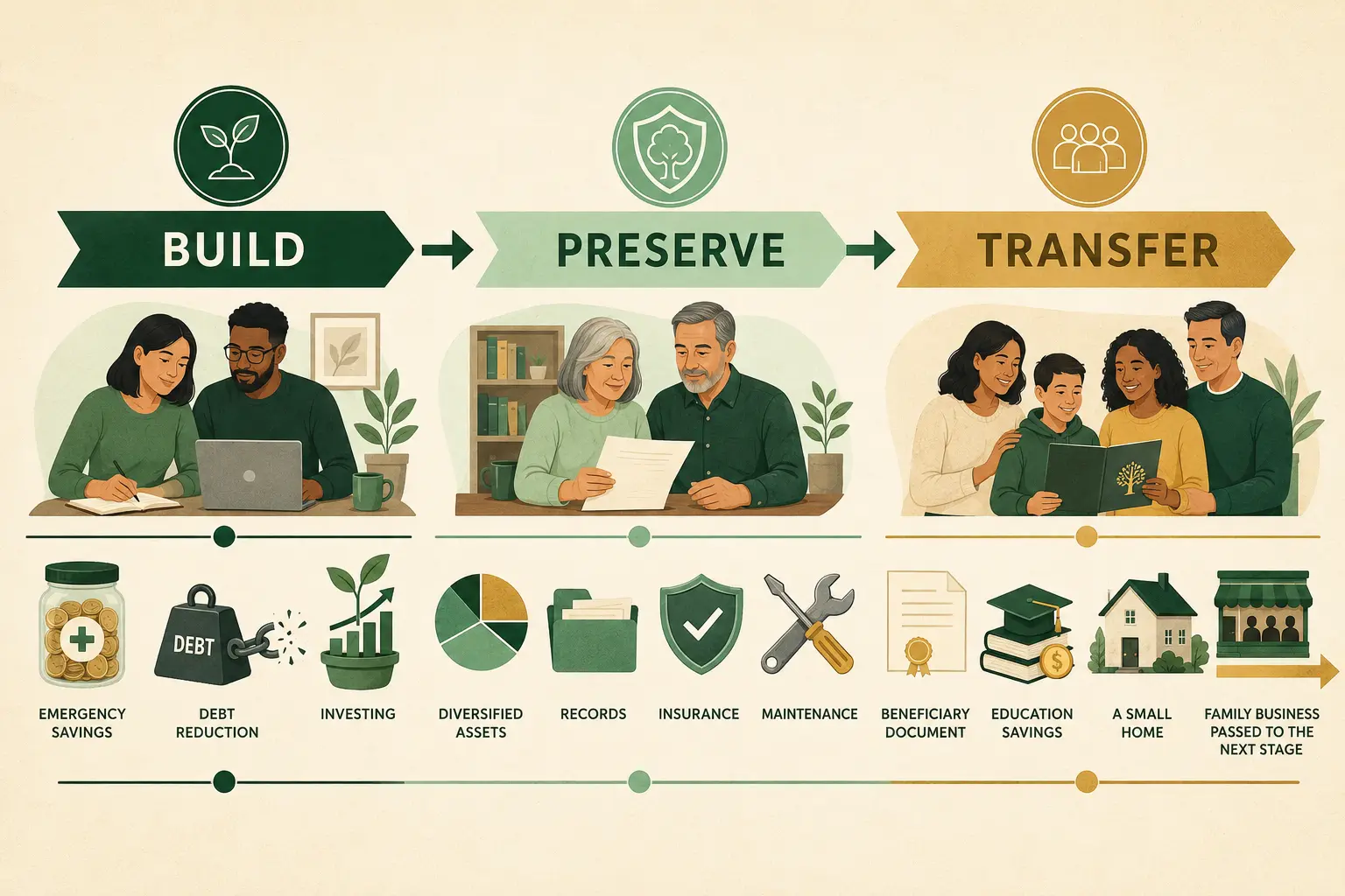 Build, preserve, and transfer stages of generational wealth