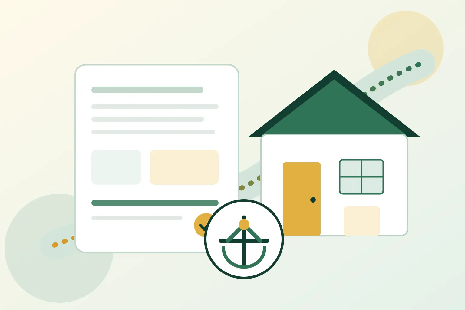 Loan documents, a property, and cash reserves balanced on a financing scale