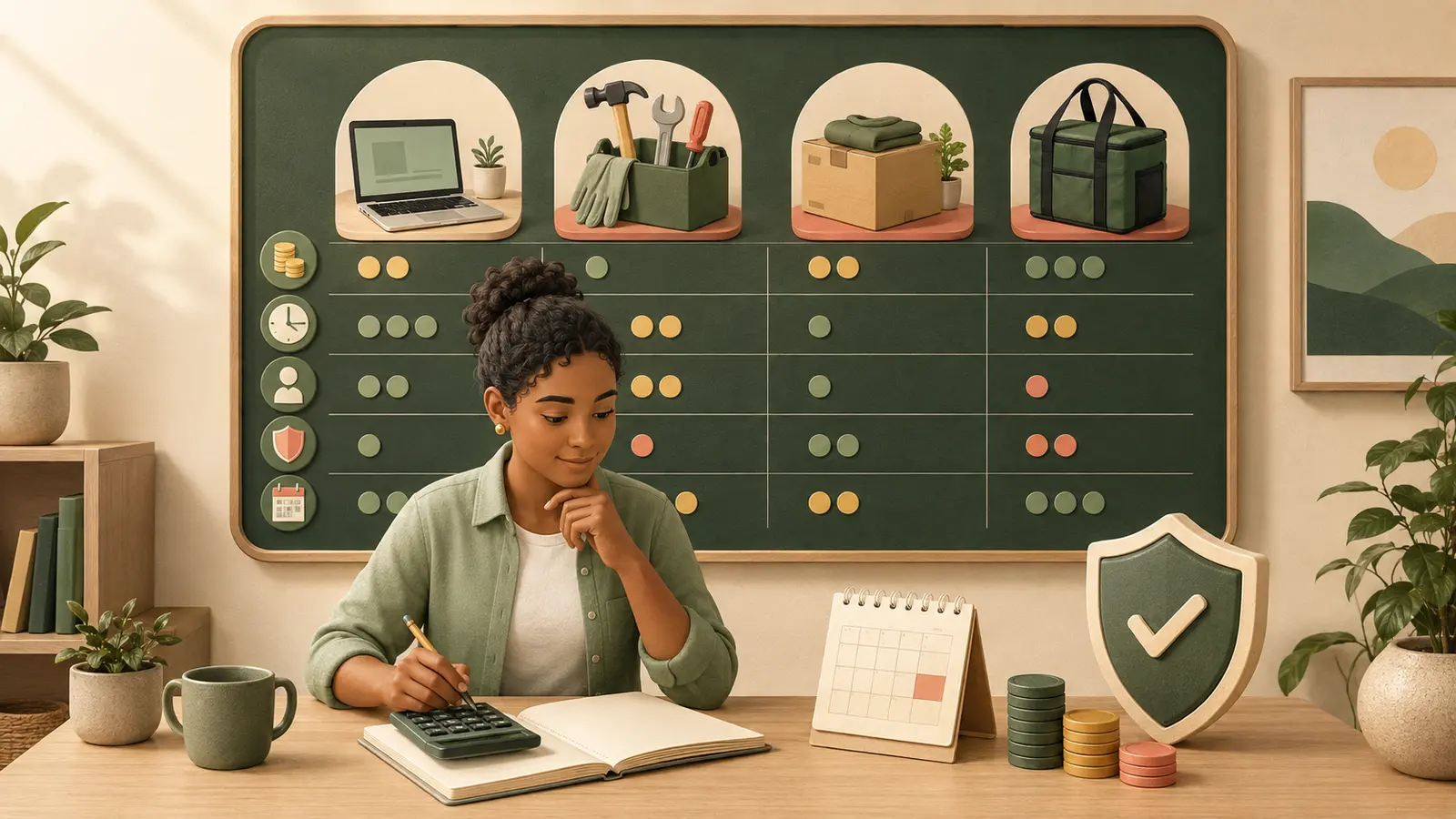 Side hustle ideas compared by startup cost, time, skill, and risk