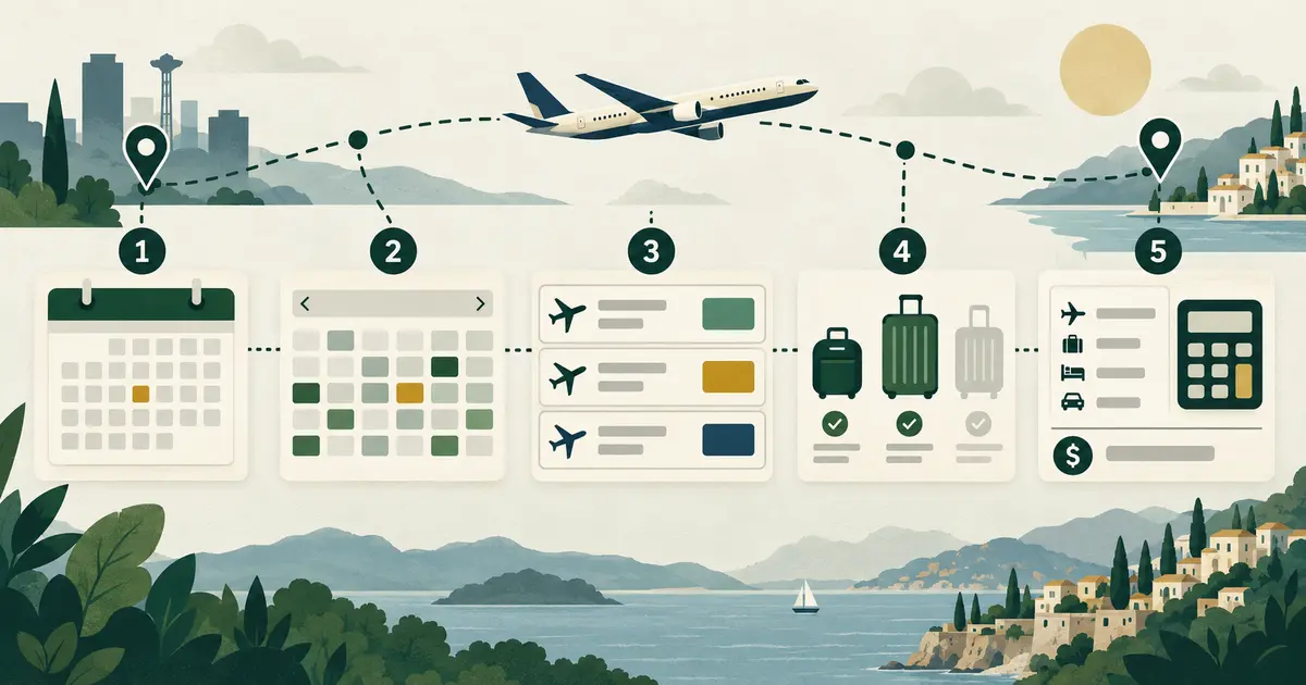 Cheap flight comparison plan using flexible dates, fare checks and total trip cost