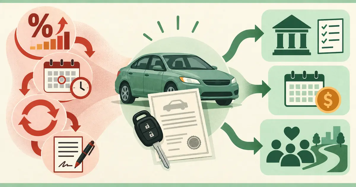 Car title loan cost cycle with written payoff and safer borrowing alternatives