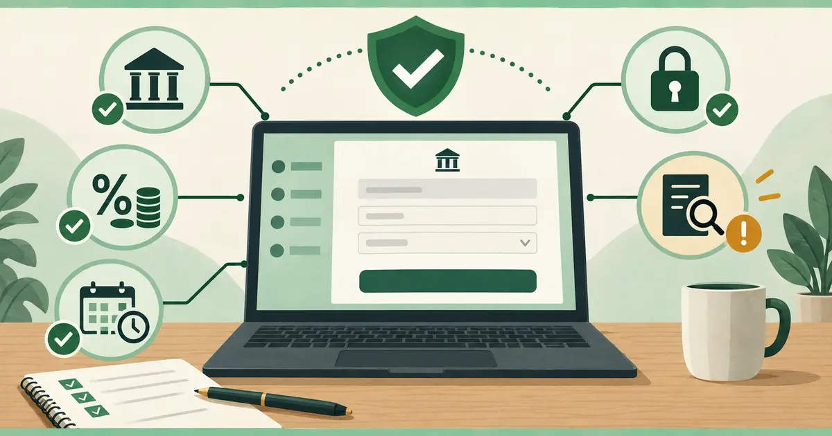 Online loan checklist showing lender, cost, repayment, privacy and complaint checks