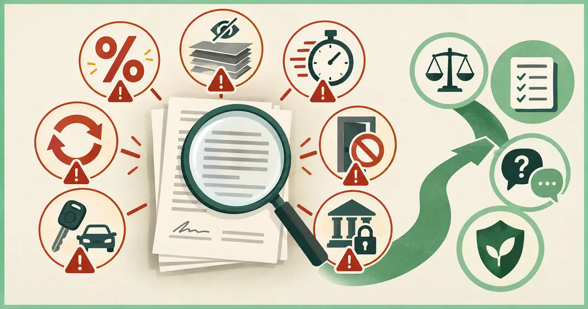 Predatory lending warning signs beside a safer comparison path