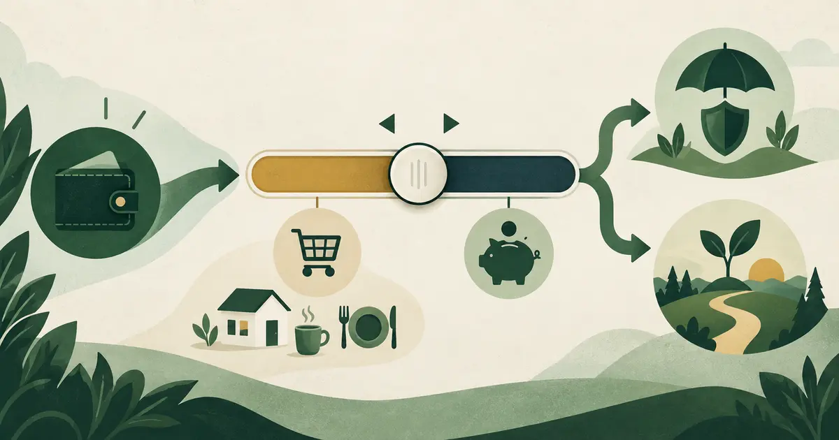 Flexible savings-rate plan balancing essentials, goals and personal priorities